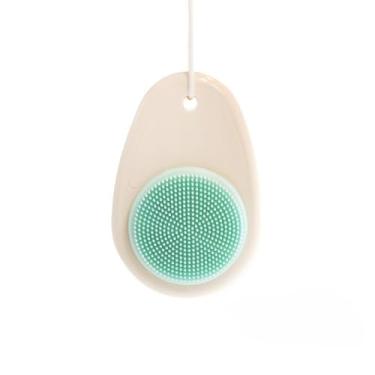 Imagem de Escova de limpeza facial de silicone dupla face com cerdas macias para esfoliação suave e lavagem facial diária confortável branca e verde