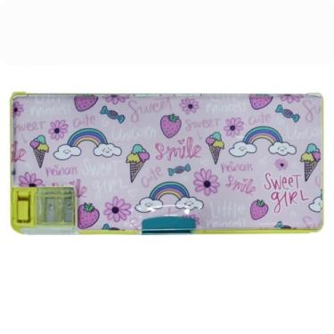 Imagem de Estojo Multifuncional Apontador de Lápis Vários Padrões Fofos Adequado para Meninas Do Ensino Fundamental Meninos Ótimos Presentes para Crianças (Verde e Rosa) (ROSA)