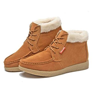 Imagem de TRULAND Botas femininas de inverno – Botas de cano curto resistentes à água com forro de pele de camurça, Marrom + pele, 38