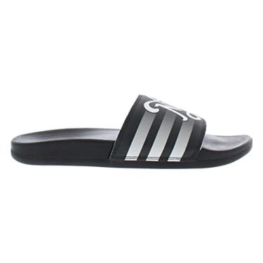 Imagem de adidas Sandália Adilette confortável unissex para adultos, Branco puro/preto/branco, 11 Women/10 Men
