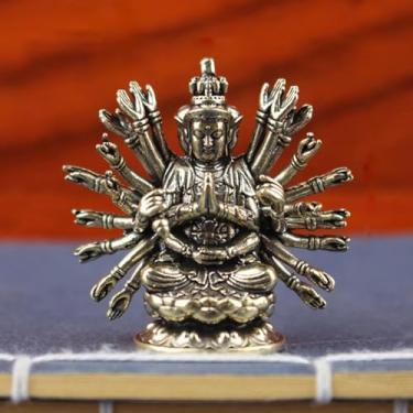 Imagem de FENNYYAR Ornamento de guanyin de latão puro, escultura doméstica, 4,6 cm, decoração de estátua de Buda de artesanato
