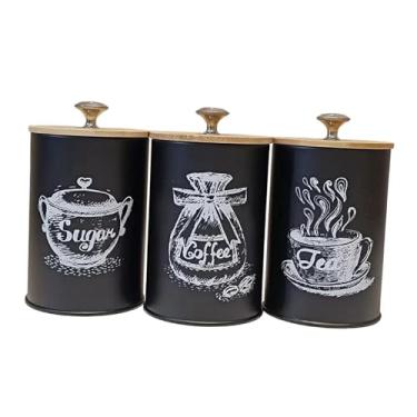 Imagem de WeiLaiKeQi Conjunto de 3 Potes de Cozinha em Ferro Rústico para Chá e açúcar, Organizador Multiuso para e Café.