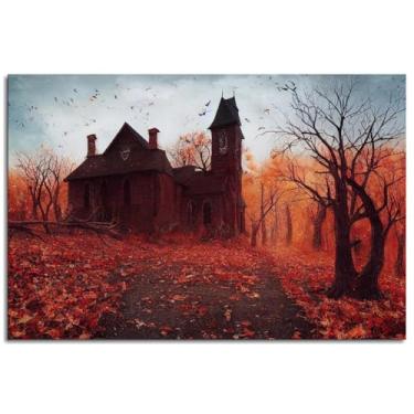 Imagem de Arte de parede de outono impressões em tela de Halloween Pôster de morcegos para casa conjunto de 1 decorações não ramificadas 30,5 x 20,3 cm