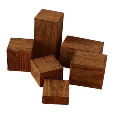 Imagem de UGPLM Conjunto de 6 Suportes Quadrados de Madeira para Joias, Expositores de Cupcakes, Porta-Perfumes para Buffets, Figuras Animadas e Mesas de Cozinha, Cor de Madeira