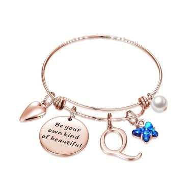 Imagem de Pulseiras com pingente inicial para mulheres joias presentes Be Your Own Kind of Beautiful Pulseira de borboleta expansível inspiradora de aço inoxidável letra A-Z presentes de aniversário e Natal