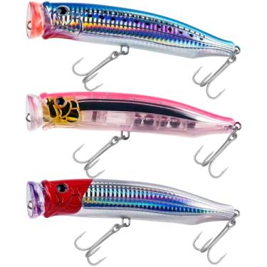 Imagem de THKFISH Iscas Popper Iscas de pesca de atum de água salgada para pesca de surfe robalo com olhos 3D para atum GT peixe grande 15 cm 1 peça/3 peças (3 peças-BLUSPOT-PIN-VERMELHO)