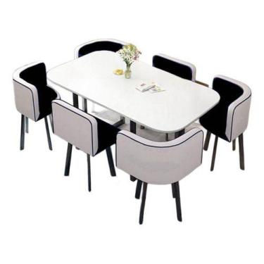 Imagem de Mesa De Jantar Minimalista Com 6 Cadeiras Compacta 145cm - ABM, branco