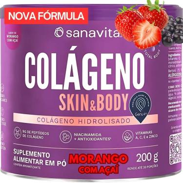 Imagem de Suplemento para pele Colágeno em Pó Hidrolisado Skin Sanavita 200g Peptídeos Bioativos-Unissex