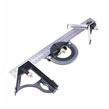 Imagem de Conjunto de régua multifuncional 3 em 1 para marcenaria com escala métrica e imperial protator 180 graus ajustável aço inoxidável medição marcação traçado