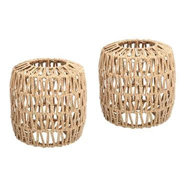 Imagem de 2 unidades de rattan tecido pingente abajur natural tecido à mão lustre abajur pendurado abajur para decoração de restaurante doméstico