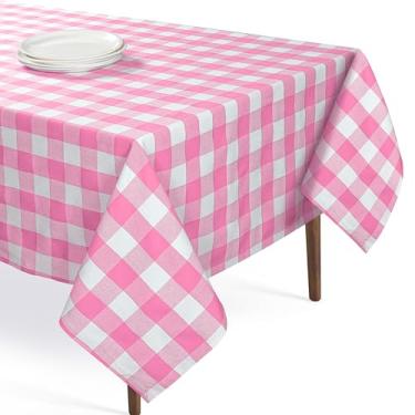 Imagem de Softopia Cotton Toalha de mesa xadrez rosa e branca de búfalo, 132 x 187 cm, capa de mesa xadrez, 100% algodão, lavável e reutilizável, perfeita para chás de bebê, aniversários, casamentos e reuniões