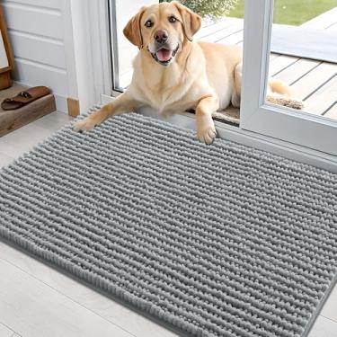 Imagem de OLANLY Tapete de porta de cachorro para patas enlameadas 91 x 61 cm, capacho de lama de chenille ultra absorvente, antiderrapante, lavável e com armadilha de sujeira para entrada interna, tapetes