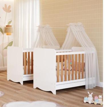 Imagem de Berço Americano Gêmeos Ben 3 em 1 Ben 100% MDF - Faura, Amendoa/Branco