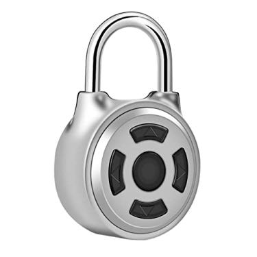 Imagem de Dspvbmmzx Cadeado de impressão digital, fechadura sem chave, cerca externa, porta, aplicativo, controle de senha, mini cadeado de metal, mochila de bagagem, porta de dormitório, fechadura eletrônica