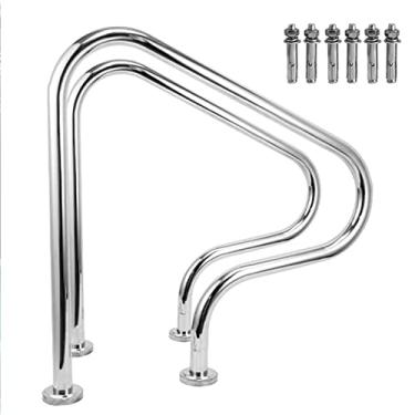 Imagem de AkosOL Barras de apoio para piscina, corrimão de piscina de aço inoxidável 304, trilhos de escada prateados, 1 peça/2 peças, decoração antiderrapante para casa, trilho de mão de segurança para piscina