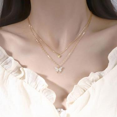 Imagem de Colar de coração de amor para mulheres - Pingente clássico de zircônia cúbica elegante com corrente de prata, colar de coração de cristal brilhante em caixa de joias de filme PE, 13.5 inches + 15.3