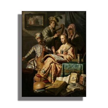 Imagem de OKRA Rembrandt Canvas Wall Art - Decoração de parede de reunião de música - Pinturas a óleo de figuras históricas - Adequado para estúdios de arte, banheiros e livrarias. Sem moldura. 30 x 40 cm