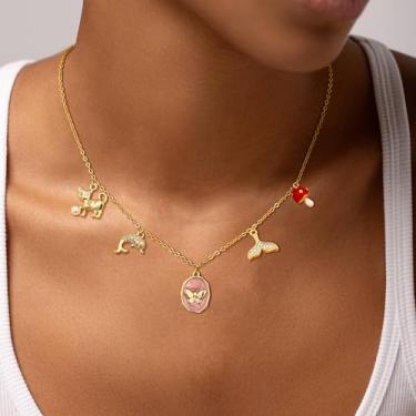 Imagem de Colar com pingente feminino, colar gargantilha delicada | colares de ouro para mulheres, joias modernas, presente de festa, banhado a ouro 14k, Standard, Latão, Sem Pedra Preciosa
