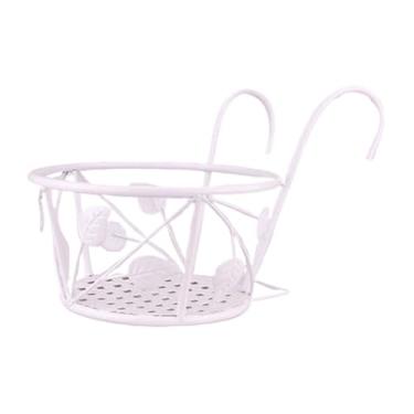 Imagem de Cesta de pendurar ao ar livre para plantas prateleiras de ferro cerca varanda vasos de flores redondos suporte de plantador pendurado decoração de jardim (branco)