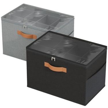 Imagem de IMAXTOP Pacote com 2 organizadores de sapatos para armário, organizador dobrável de armazenamento de sapatos com divisórias ajustáveis, caixa de armazenamento de sapatos com capa transparente, cabe