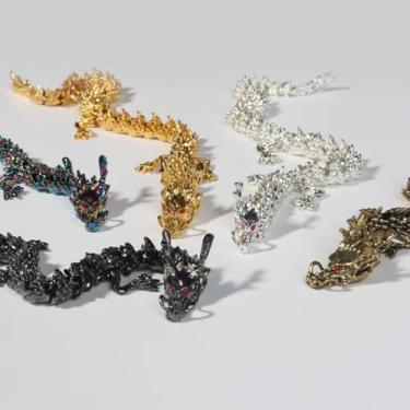 Imagem de LIYAOLI 5 peças de metal grande impresso 3D articulado dragão chinês estatueta decoração estante 38 cm articulações flexíveis dragão da sorte para decoração de mesa de escritório em casa