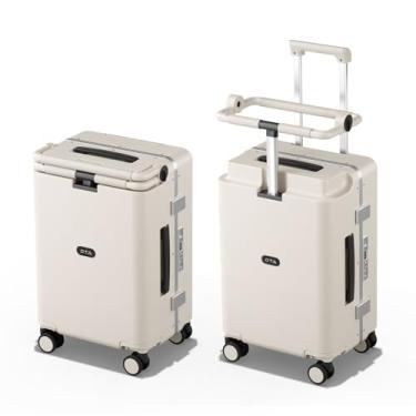 Imagem de DTA Nova Mala de mão de 51 cm para crianças com assento, carrinho de viagem indispensável para a mãe, alça ajustável, mala rígida de policarbonato para a família, Bege, Checked-Medium 24-Inch, Bagagem