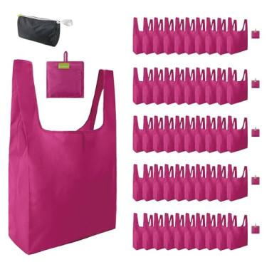 Imagem de BeeGreen Sacos de supermercado reutilizáveis da Cerise, sacos de cozinha reutilizáveis, dobráveis, laváveis na máquina com zíper, 50 unidades