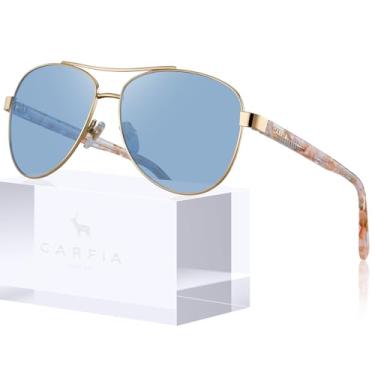 Imagem de Óculos de Sol CARFIA Polarizados Feminino - Proteção UV, Hastes de Acetato e Armação Metálica, Modelo CA3216