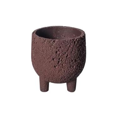 Imagem de Vaso de flores de três pernas com orifício de drenagem, vaso de mesa de cimento com textura de rocha vulcânica, para peitoril da janela, quarto, sala de estar, jardim, plantador (roxo, grande)