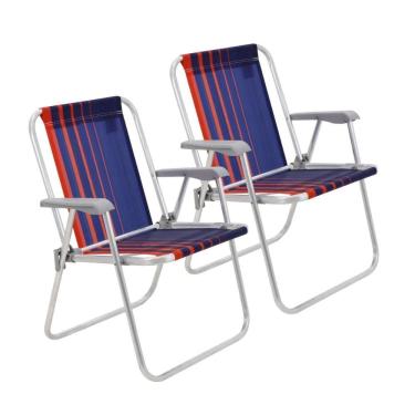 Imagem de Kit 2 Cadeira de Praia Camping Alumínio Samoa Azul Marinho Tramontina