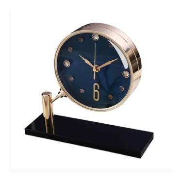 Imagem de KEG801302 Relógio de mesa simples para decoração de casa, silencioso, sem tique-taque, liga metálica, relógio de mesa para sala de estar, quartos, escritório, cozinha, bancada interna (azul)