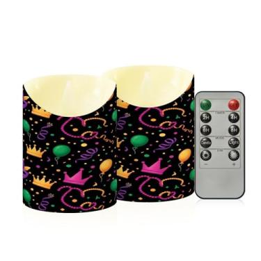 Imagem de Wassud Pacote com 2 balões de coroa de carnaval velas sem chamas com controle remoto, velas realistas cintilantes com temporizador, velas decorativas para Natal, casamento, festa, decoração de casa