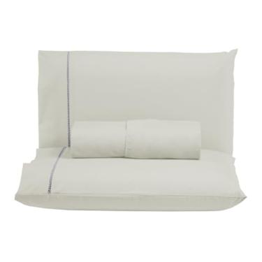 Imagem de Kit Jogo Lençol Ponto Palito Solteiro 2 peças 300 Fios 100% Algodão (PALHA)