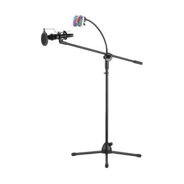 Imagem de Pedestal Suporte Microfone+Pop Filter+Shockmount+Sup Celular - Aj Som 