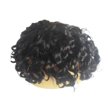 Imagem de Aplique de testa Profundo encaracolado fino mono cabelo humano masculino peruca sistema de substituição 1b cor preta(7x8)