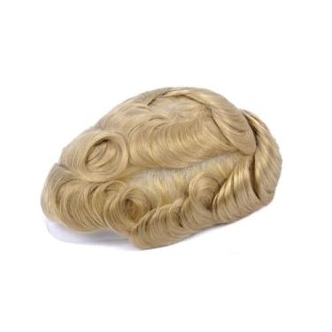 Imagem de Aplique de testa Peruca de cabelo humano indiano masculina, base pele fina, prótese capilar 613# loira(6x9)