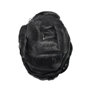 Imagem de Aplique de testa Mono parte superior respirável com pele do plutônio em torno da prótese natural cabelo masculino humano(1#,8x10)