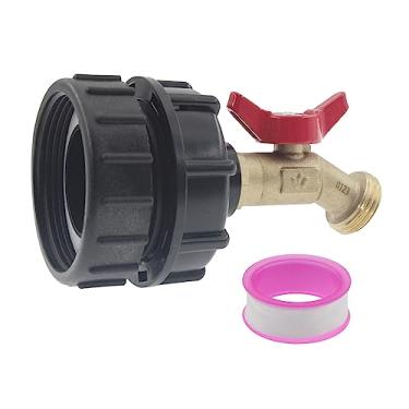 Imagem de Adaptador de tanque de água IBC 275-330 galões, encaixe de bolsa SAFYY IBC com válvula de torneira de mangueira de latão, conector de mangueira de jardim, 62 rosca fina + torneira de mangueira de