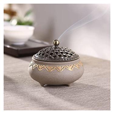 Imagem de Queimador de incenso de placa de cerâmica fogão de três pernas ornamentos de sândalo interior incenso estrada zen (cor: E, tamanho (D