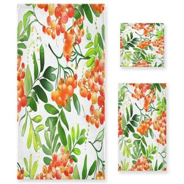 Imagem de xigua Conjunto de toalhas de banheiro com bagas laranjas absorventes macias 3 peças toalha de banho toalha de mão toalhas decorativas para banheiro, academia, hotel, praia, piscina