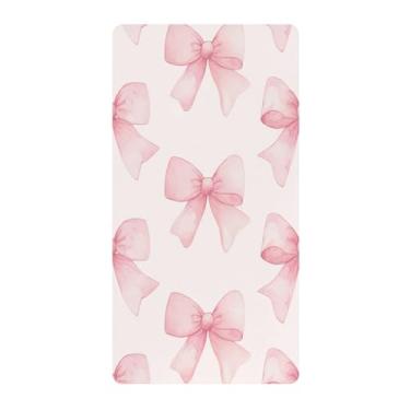 Imagem de Blueangle Lençol de berço padrão para berço infantil - Lençóis de algodão macio e respirável com laço rosa (90)