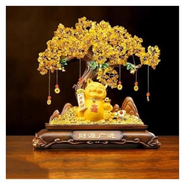 Imagem de Feito à mão Feng Shui Árvore de Cristal Amarelo, Grande Pedra Preciosa Bonsai da Vida Decoração para Casa Presentes, Estilo Dinheiro Árvores para Sorte e Riqueza para riqueza e boa sorte(Médio)