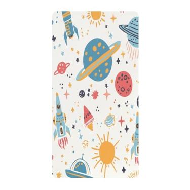 Imagem de Blueangle Lençol de berço padrão para berço infantil - Lençóis de algodão macio e respirável com foguetes de desenho animado (33)