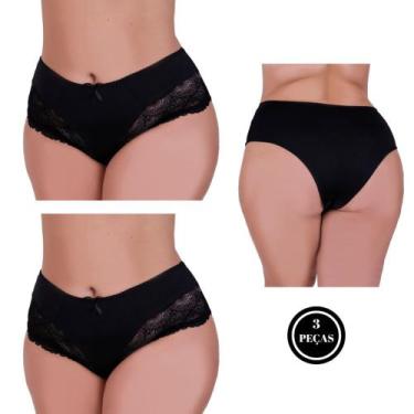 Imagem de Kit 3 Calcinha Plus Size com detalhe de Renda Tanga Grande - C7 KIT 3 