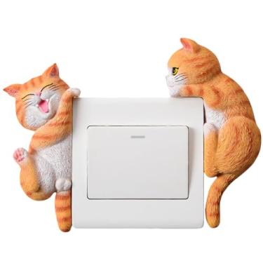 Imagem de Placa decorativa para interruptor de luz de gato, mini estatuetas de gato fofas para interruptores de luz, decoração de parede engraçada, mini animais de resina para decoração de quarto, presentes de