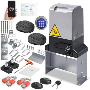Imagem de Abridor de portão deslizante automático de 1,995 kg com controle de aplicativo e 4 controles remotos, kit de motor de portão deslizante elétrico resistente de 750 W com teclado sem fio para abridor de