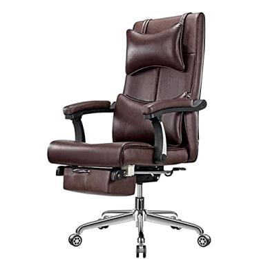 Imagem de Cadeiras de escritório executivas cadeira chefe com apoio para os pés cadeira ergonômica para jogos de computador confortável couro reclinável (cor: marrom)