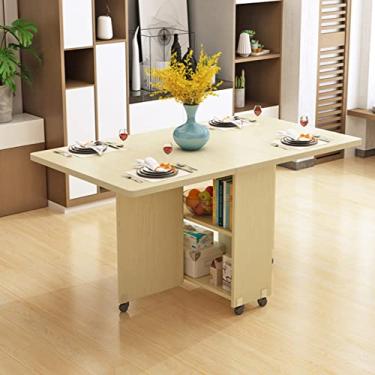 Imagem de Mesa de jantar dobrável, mesa de cozinha moderna expansível com 2 prateleiras e rodas de armazenamento, mesa de folhas suspensas que economiza espaço para cozinha/sala de estar/escritório em casa