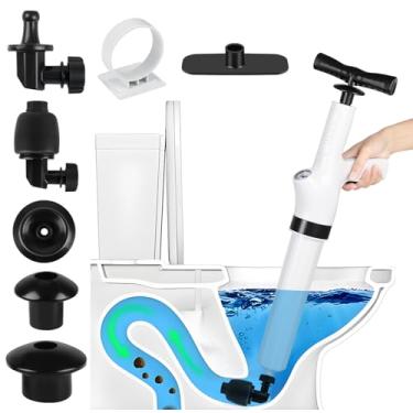 Imagem de Desentupidor de Vaso Sanitário 9 em 1, Bomba Manual Desentupidor Vaso Sanitário, Êmbolo de Alta Pressão com 9 Cabeças Intercambiáveis, Êmbolo de Pressão de Ar Pneumático, Desentupidor de Ralos