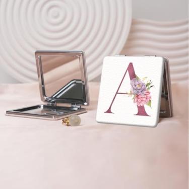 Imagem de Espelho de maquiagem portátil Flower Alphabet Series, mini espelho portátil dobrável, espelho de contorno quadrado portátil de dupla face, adequado para todos em qualquer ocasião